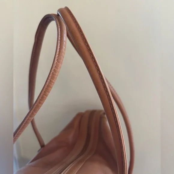 J. Crew Large Brown Leather Tote Bag Exterior Pockets Tan - Picture 5 of 14